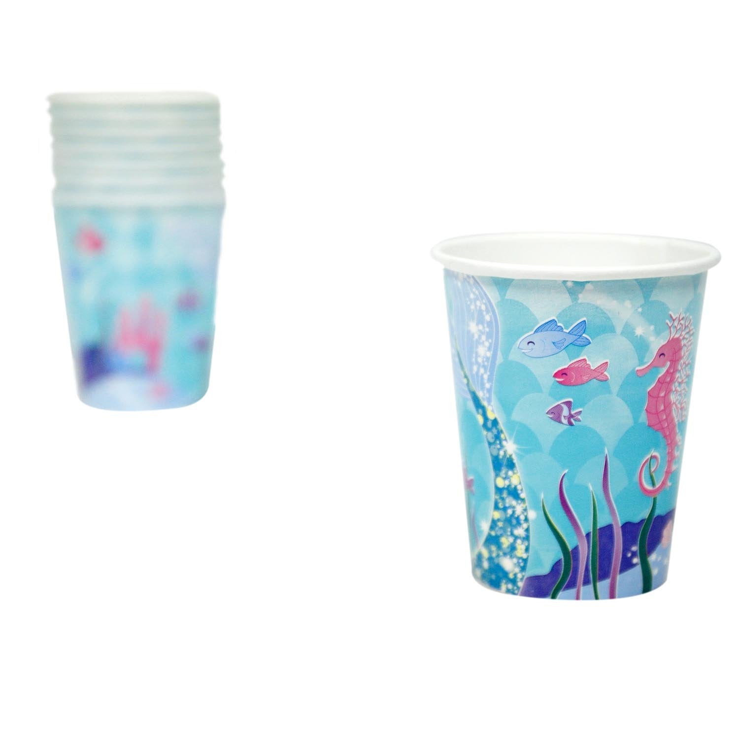 Mermaid Magic Paper Cups - 9 Oz (8 Pieces) - Dazzling, Eco-Friendly Cups For Enchanting Celebrations & Ocean-Themed Parties